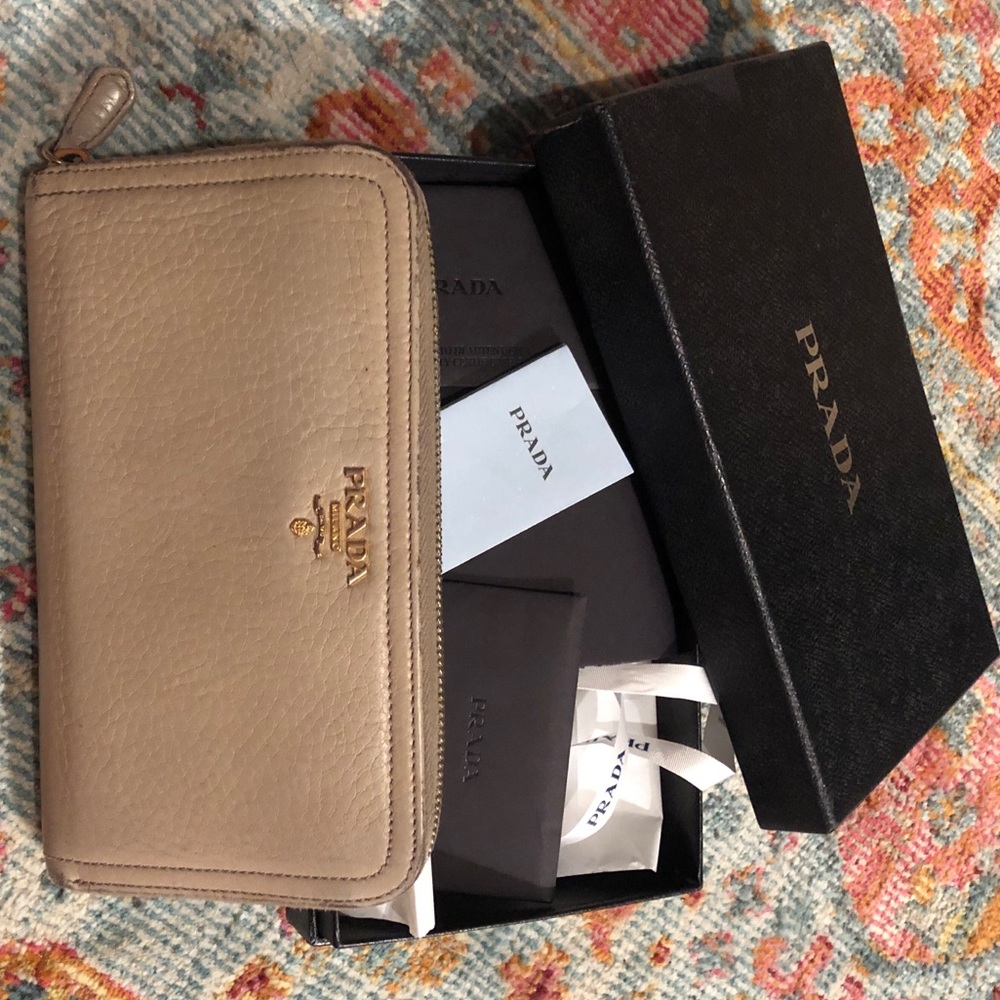 Authentic Prada Soft Leather Wallet in Beige